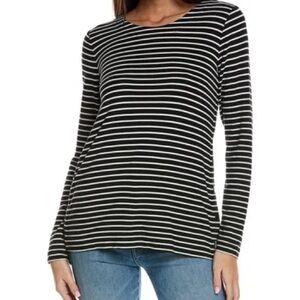 CAbi Side snap Black and White Striped Long Sleeve Tee